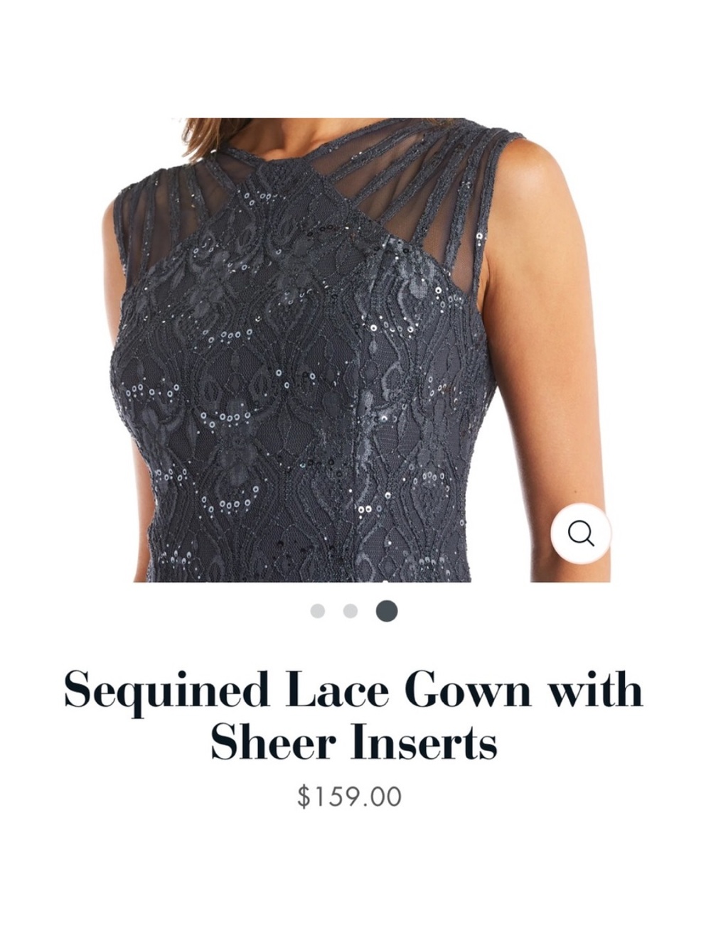 Sequined Lace Gown with Sheer Insets - Charcoal